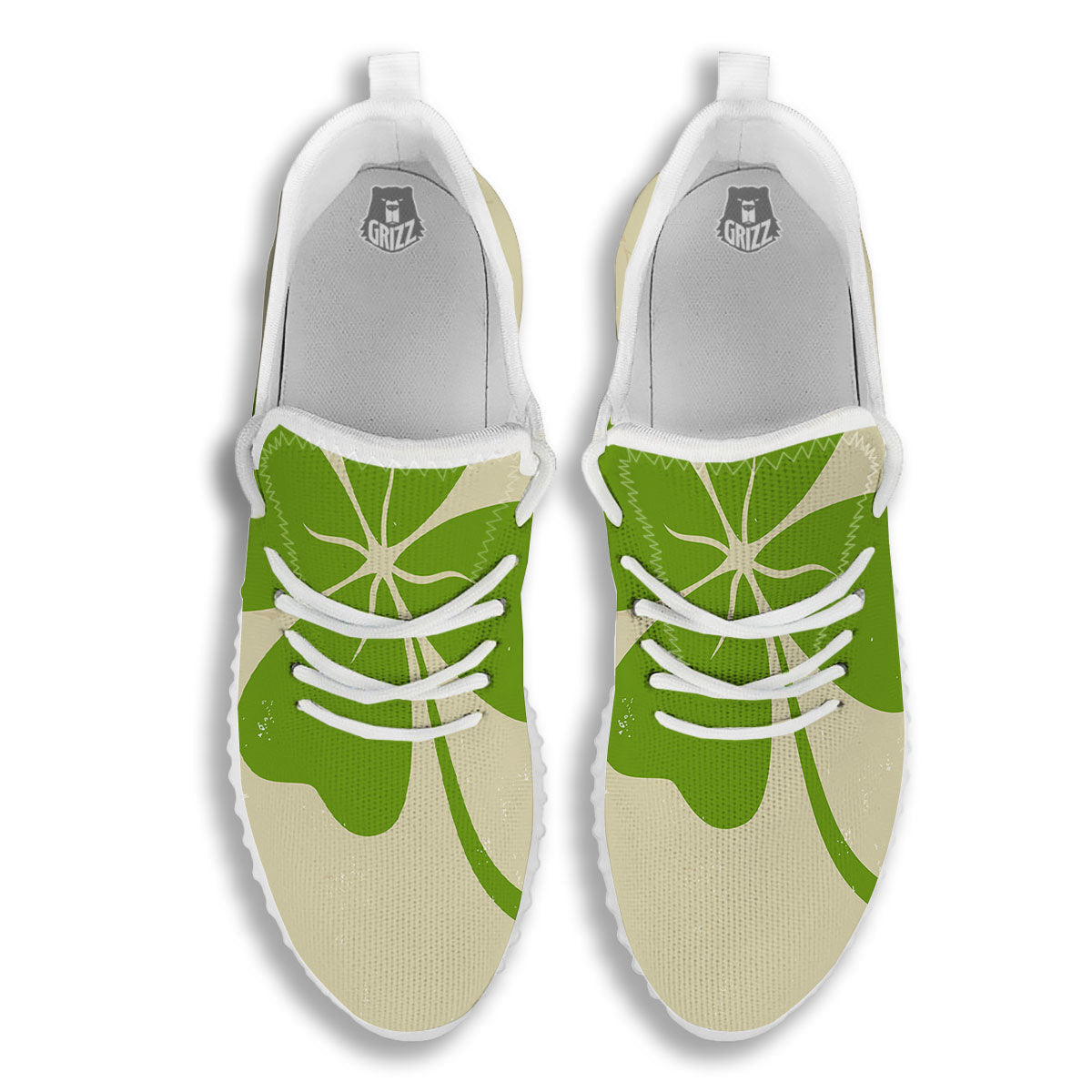 Four Leaf Clovers Irish Print White Walking Shoes-grizzshop