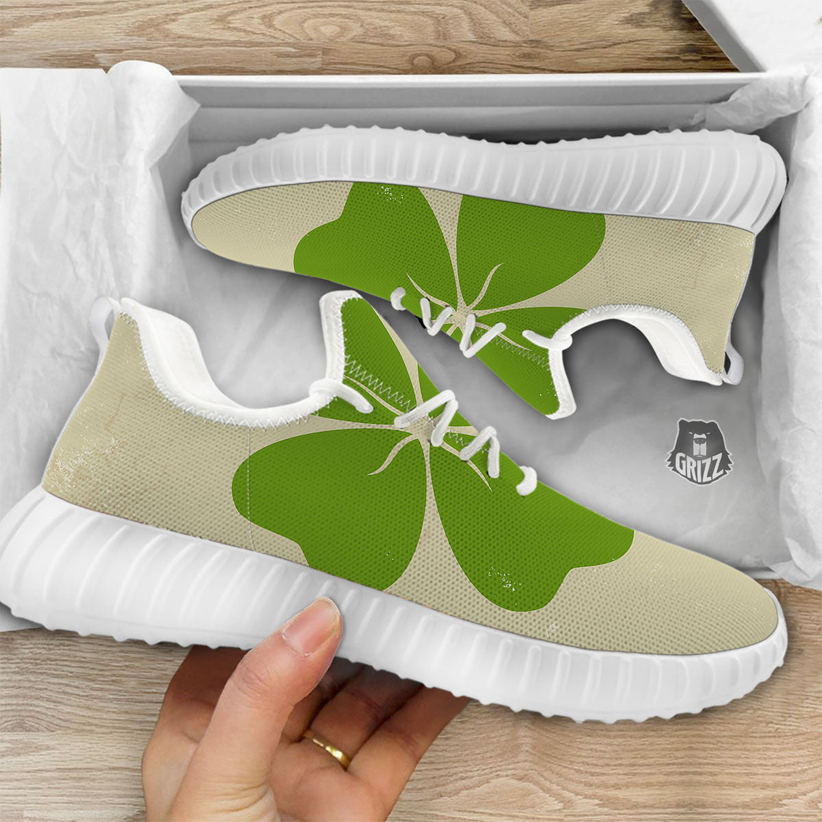 Four Leaf Clovers Irish Print White Walking Shoes-grizzshop