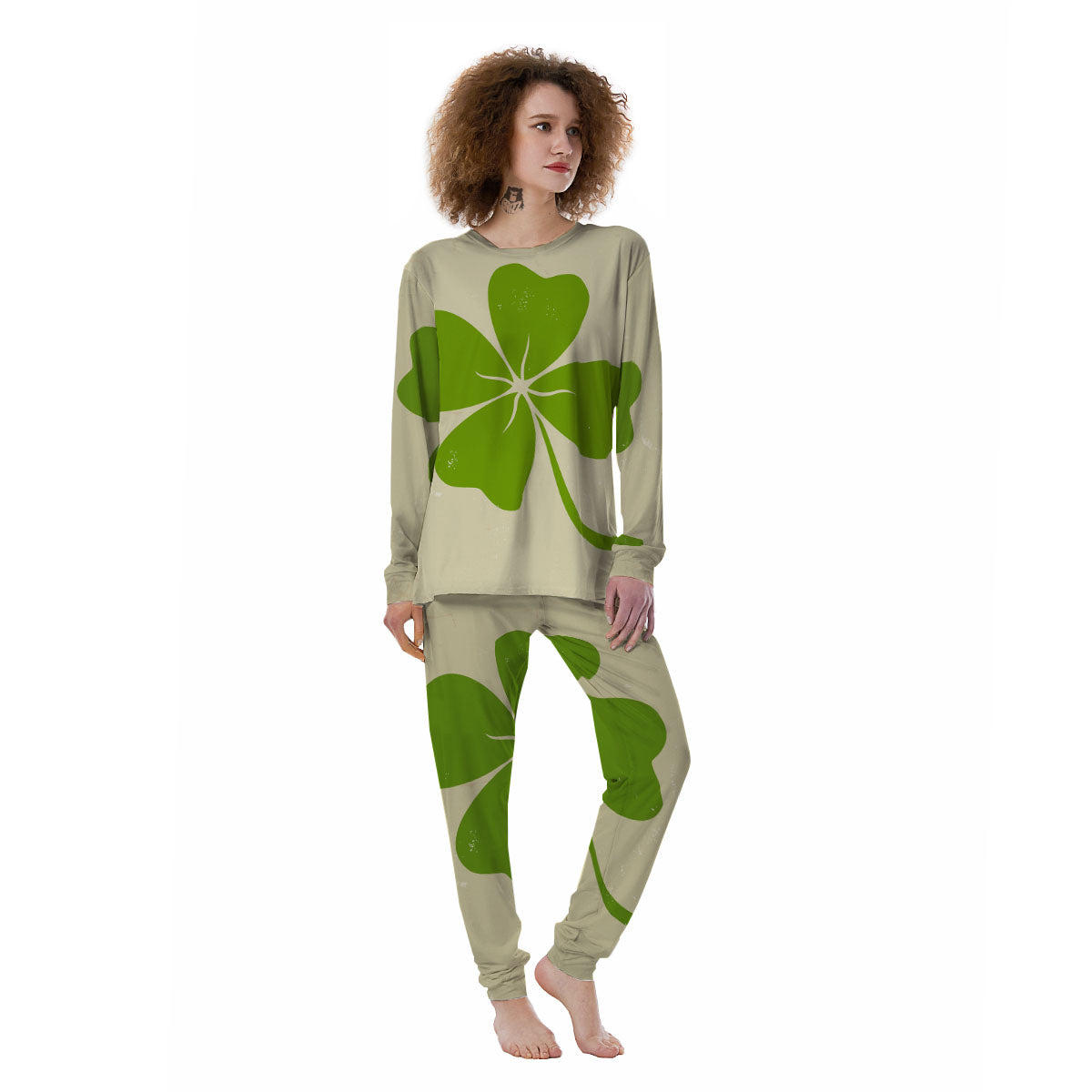 Four Leaf Clovers Irish Print Women's Pajamas-grizzshop