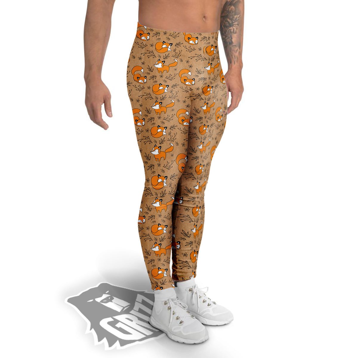 Fox Cartoon Print Pattern Men's Leggings-grizzshop