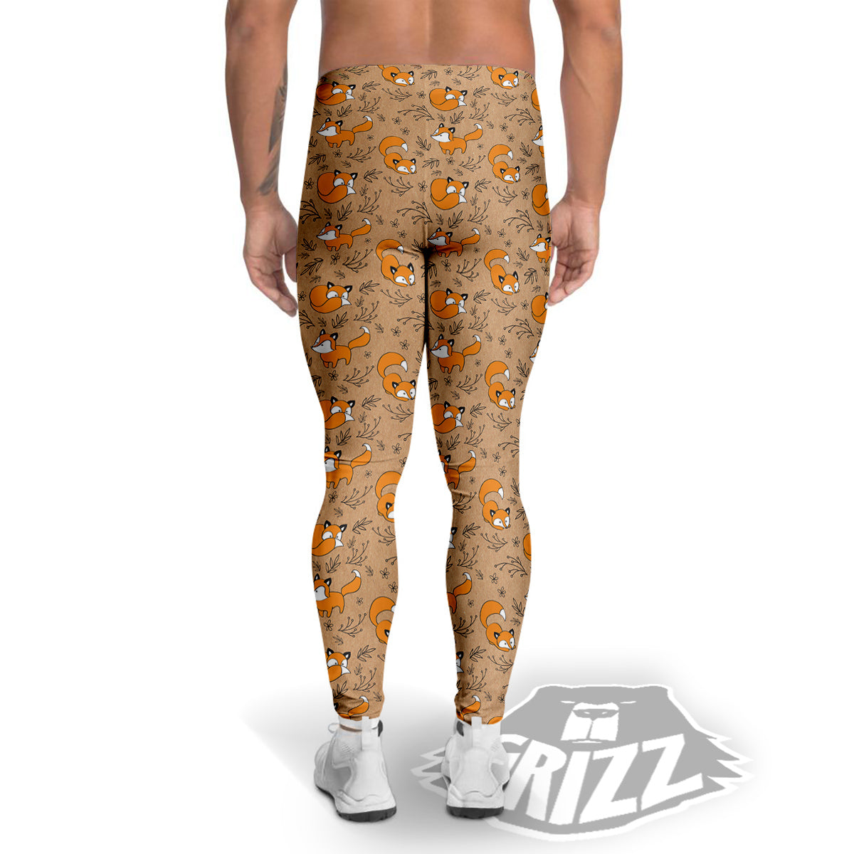 Fox Cartoon Print Pattern Men's Leggings-grizzshop
