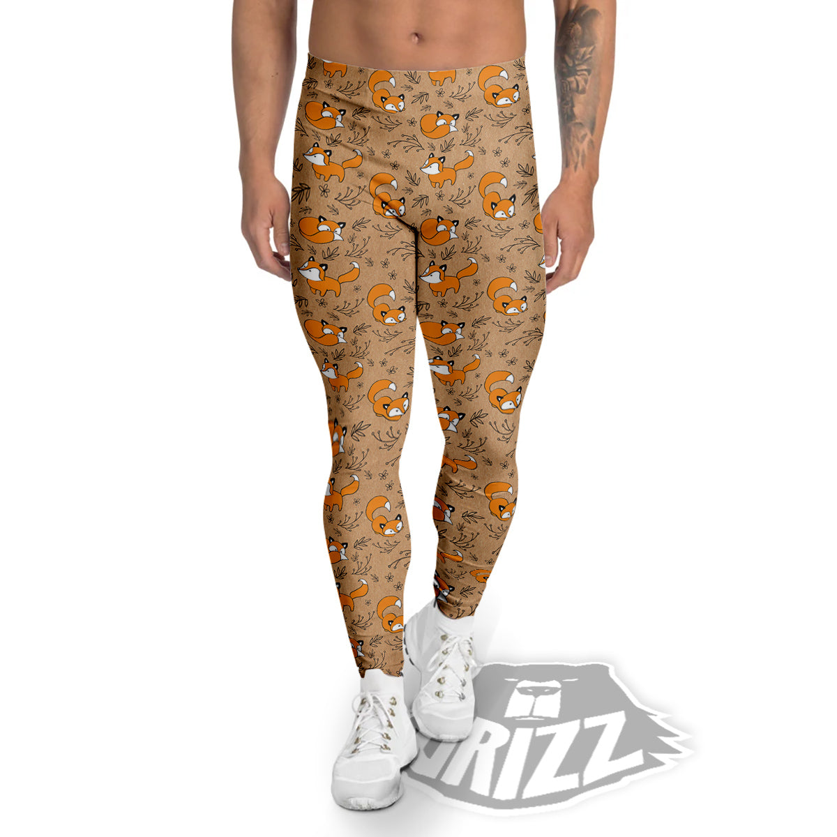 Fox Cartoon Print Pattern Men's Leggings-grizzshop