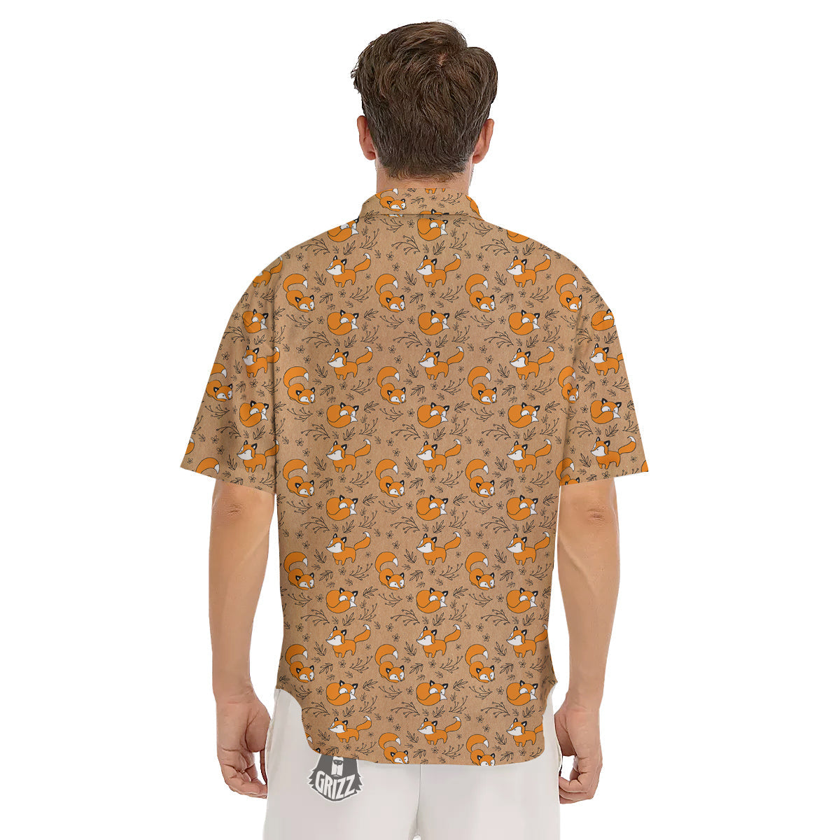 Fox Cartoon Print Pattern Men's Short Sleeve Shirts-grizzshop