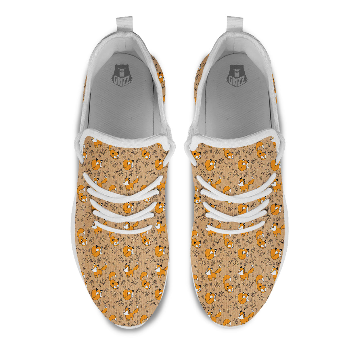 Fox Cartoon Print Pattern White Athletic Shoes-grizzshop