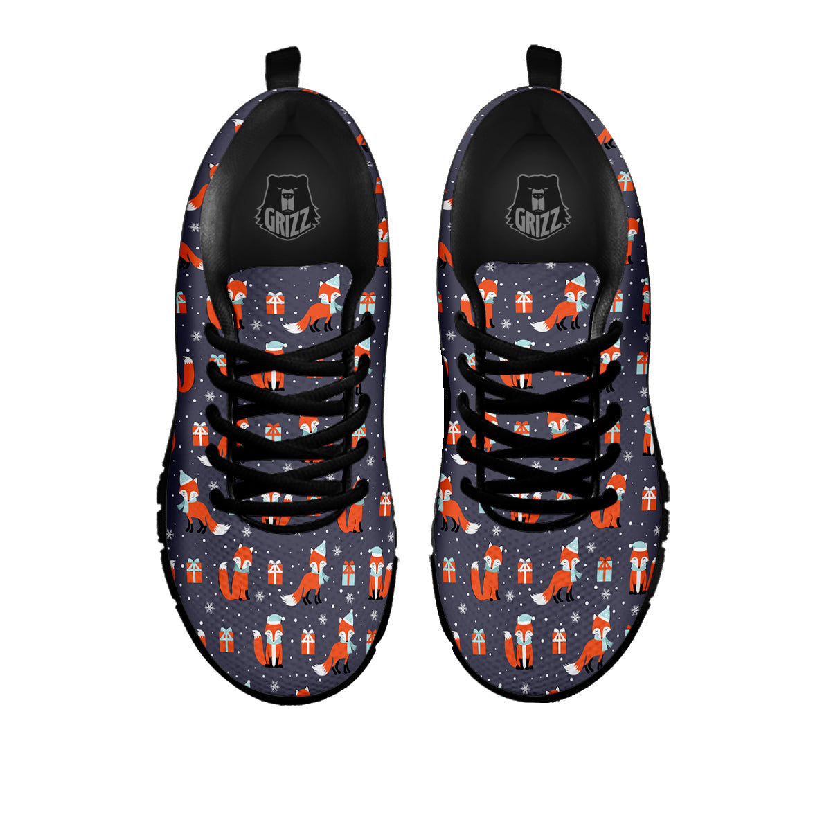 Fox Christmas Print Pattern Black Sneaker-grizzshop