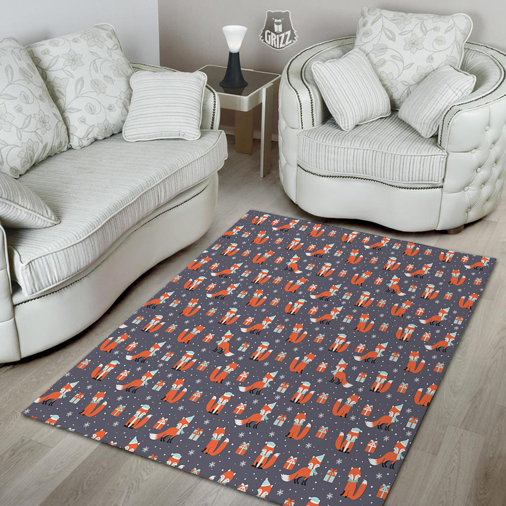 Fox Christmas Print Pattern Floor Mat-grizzshop