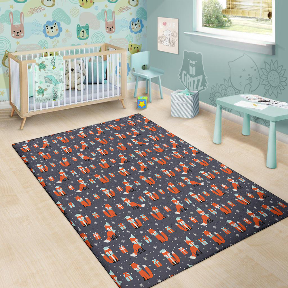 Fox Christmas Print Pattern Floor Mat-grizzshop