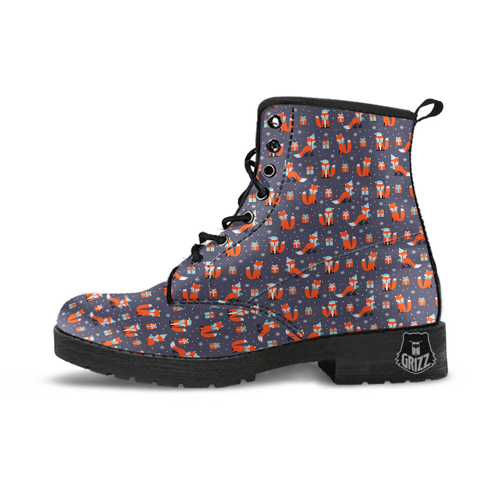 Fox Christmas Print Pattern Leather Boots-grizzshop