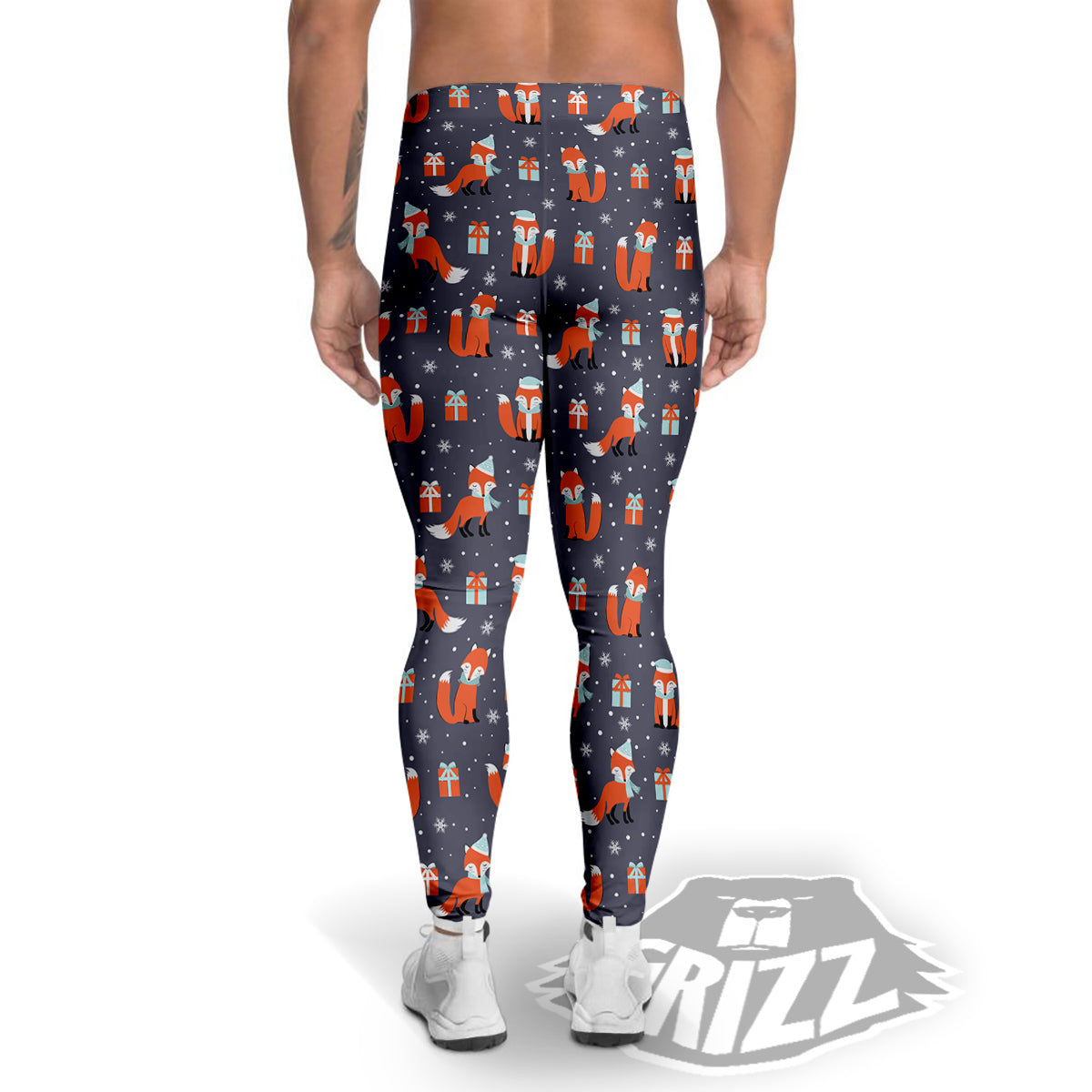 Fox Christmas Print Pattern Men's Leggings-grizzshop
