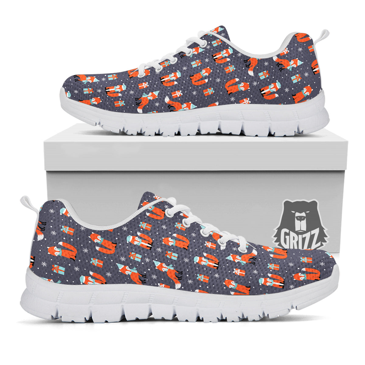 Fox Christmas Print Pattern White Sneaker-grizzshop