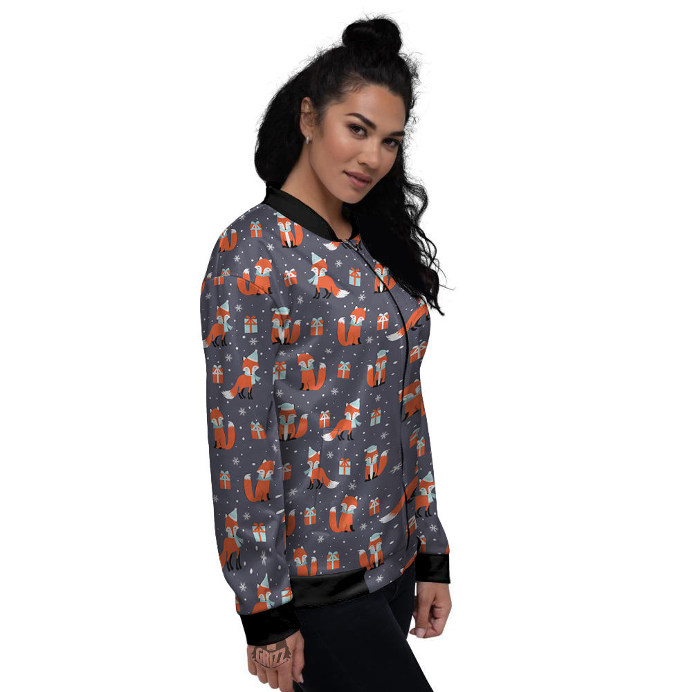 Fox Christmas Print Pattern Women's Bomber Jacket-grizzshop