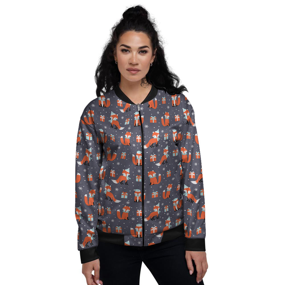 Fox Christmas Print Pattern Women's Bomber Jacket-grizzshop