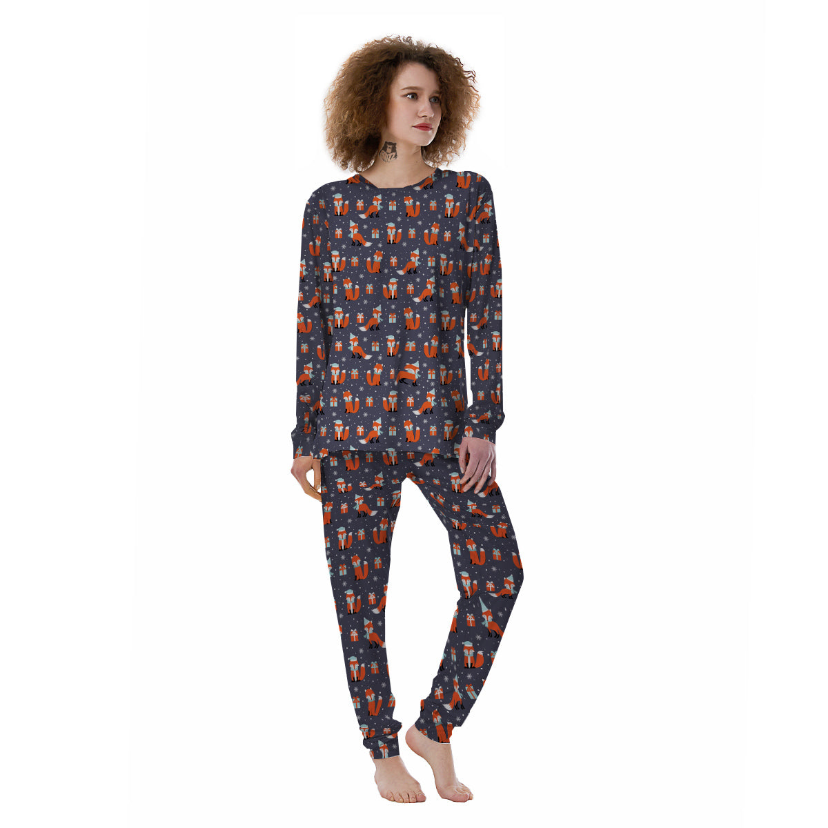Fox Christmas Print Pattern Women's Pajamas-grizzshop