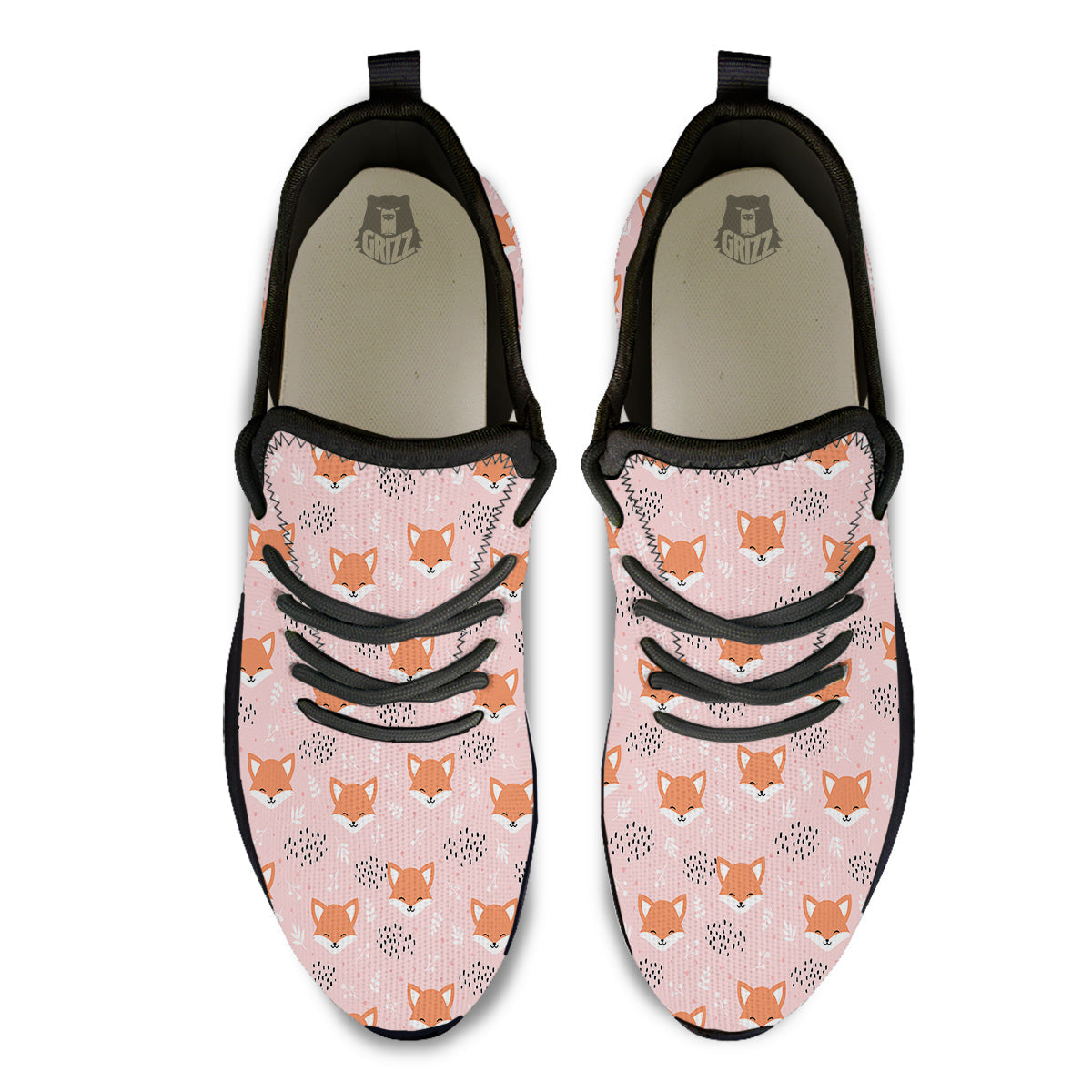 Fox Cute Print Pattern Black Athletic Shoes-grizzshop