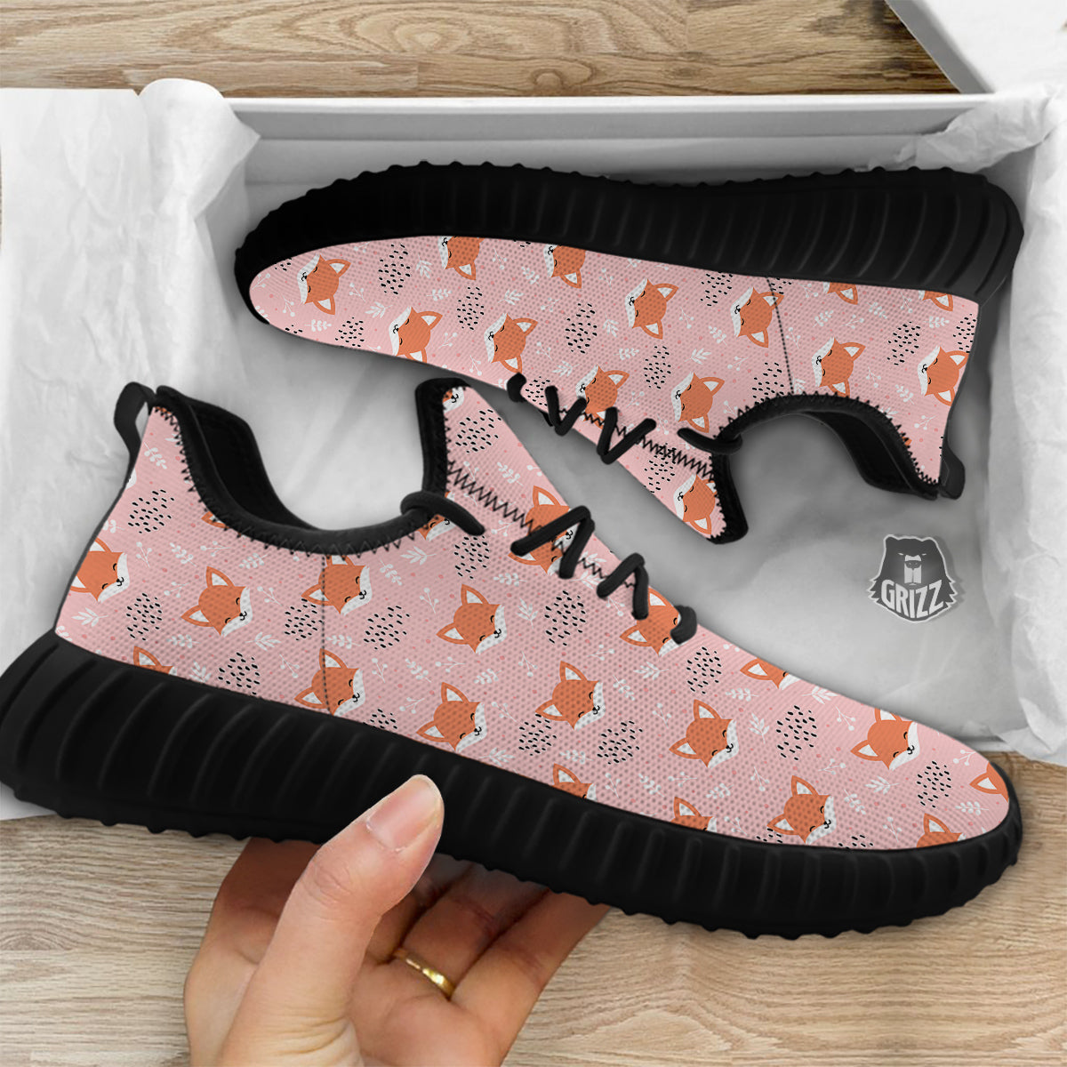 Fox Cute Print Pattern Black Walking Shoes-grizzshop