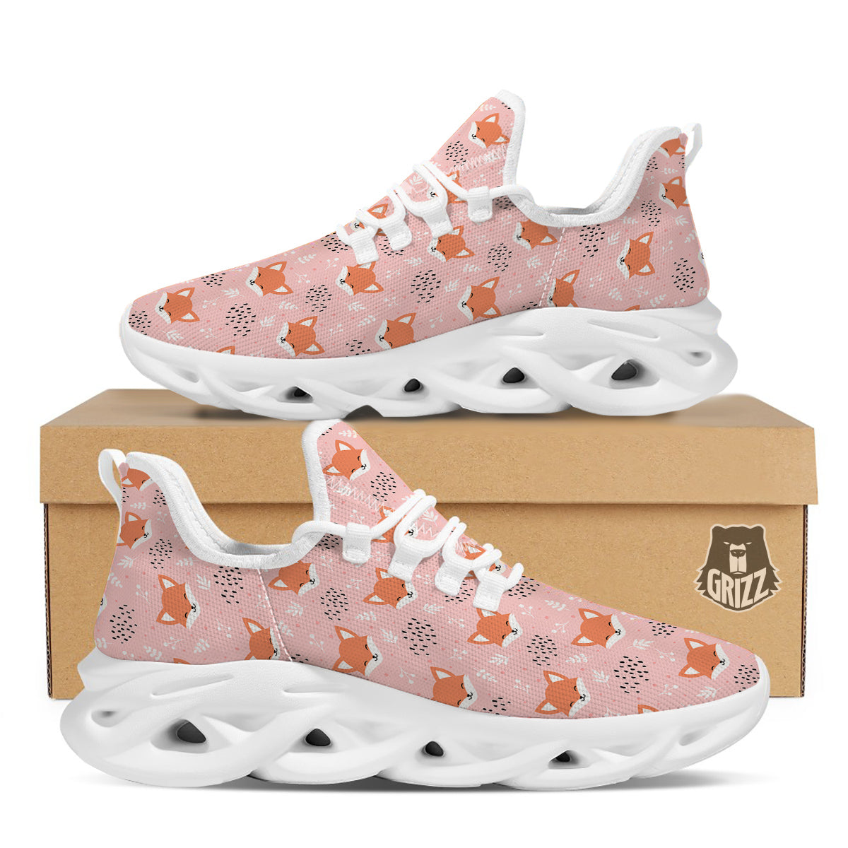 Fox Cute Print Pattern White Running Shoes-grizzshop