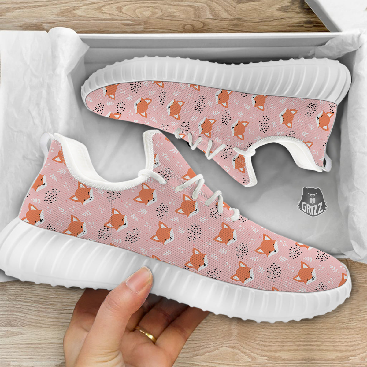 Fox Cute Print Pattern White Walking Shoes-grizzshop