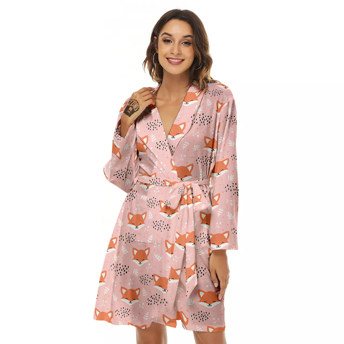 Fox Cute Print Pattern Women's Robe-grizzshop