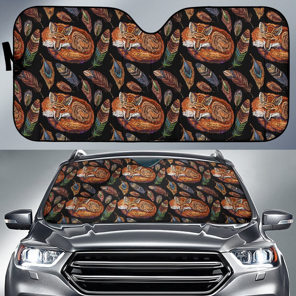 Fox Feather Pattern Print Car Sun Shade-grizzshop