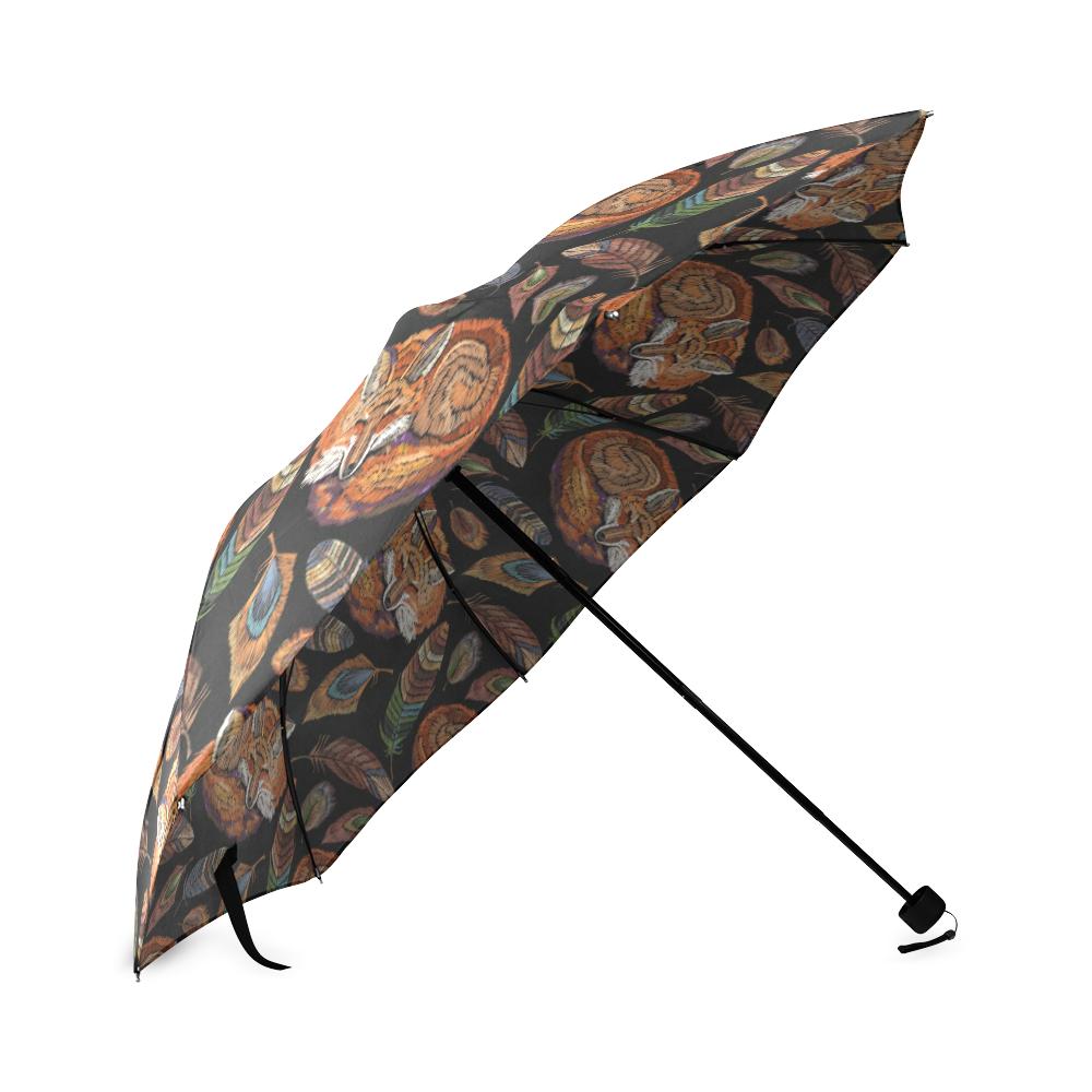 Fox Feather Pattern Print Foldable Umbrella-grizzshop