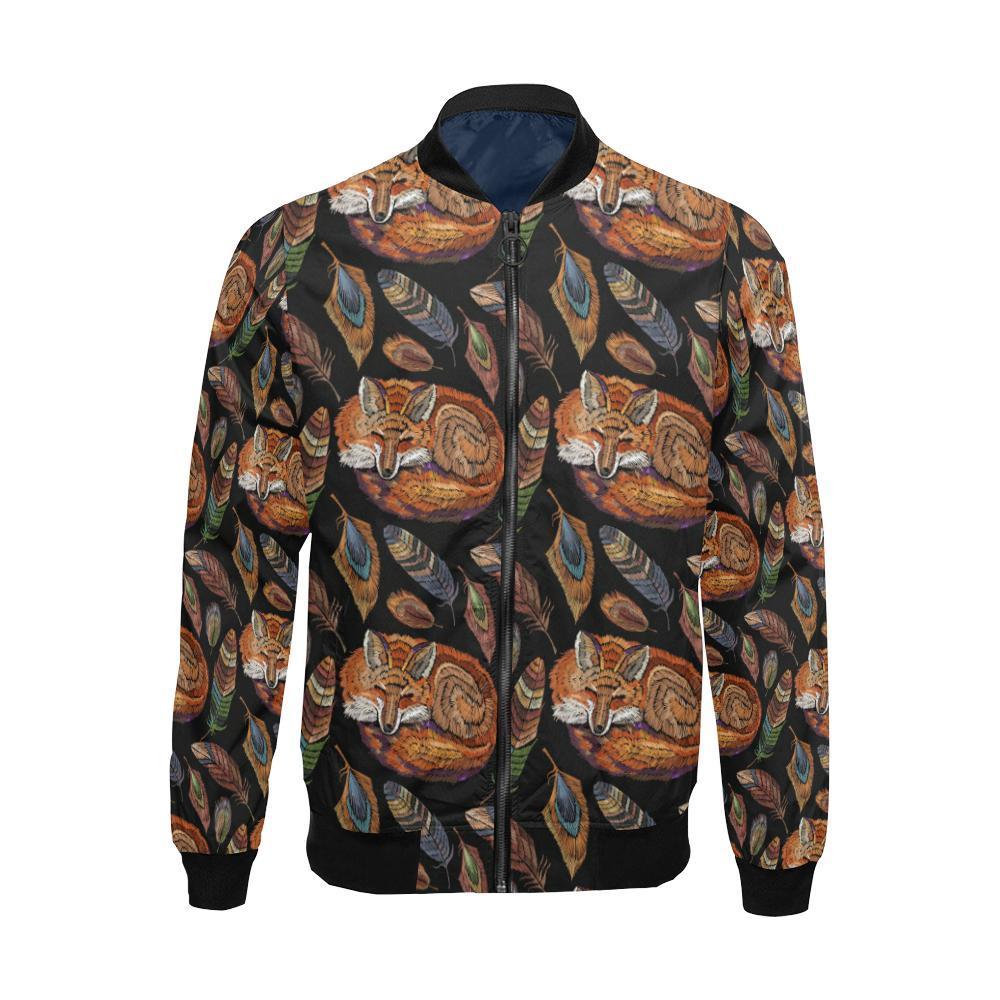 Fox Feather Pattern Print Men's Bomber Jacket-grizzshop