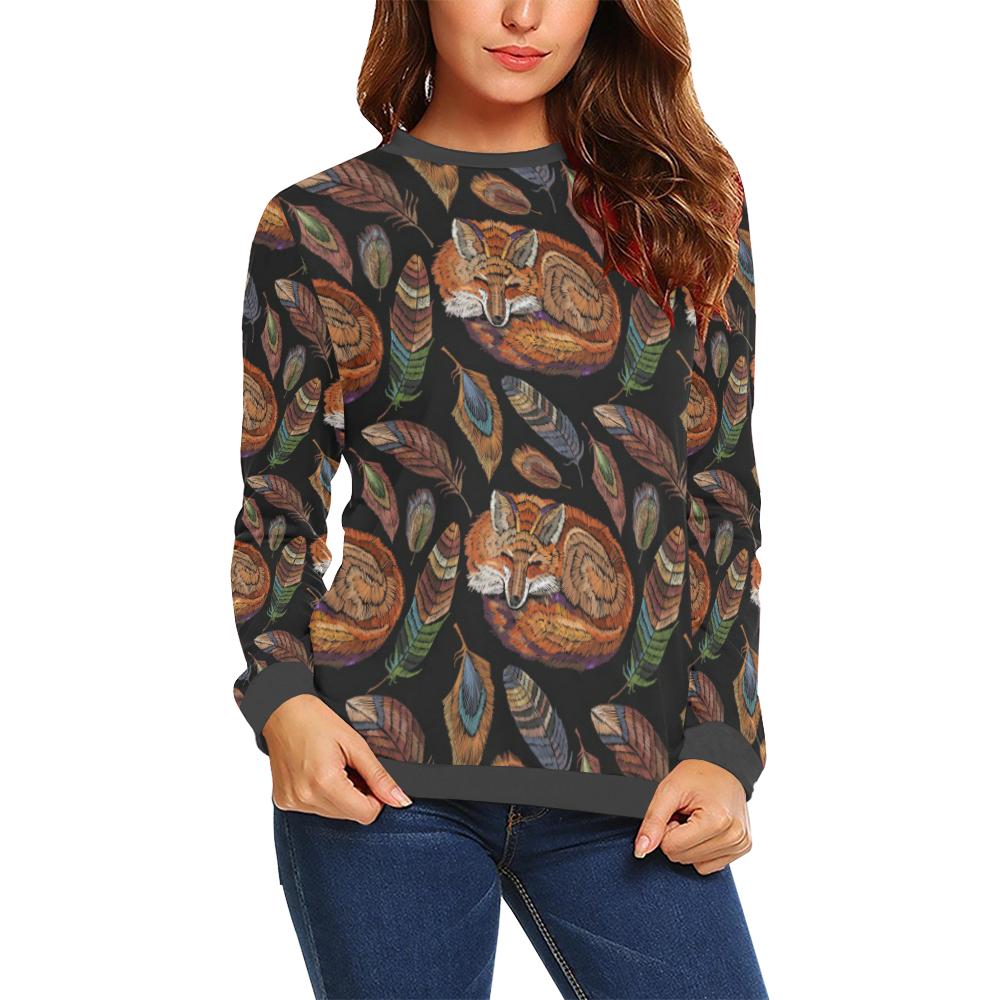 Fox Feather Pattern Print Women's Sweatshirt-grizzshop