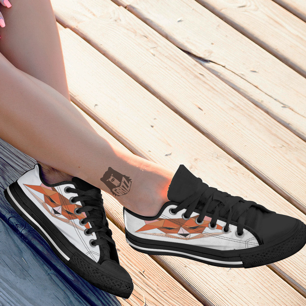 Fox Geometric Print Black Low Top Shoes-grizzshop