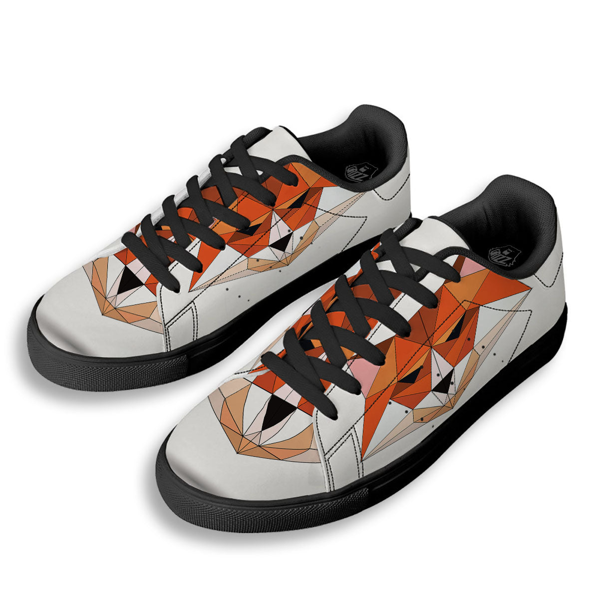 Fox Geometric Print Black Low Top Sneakers-grizzshop