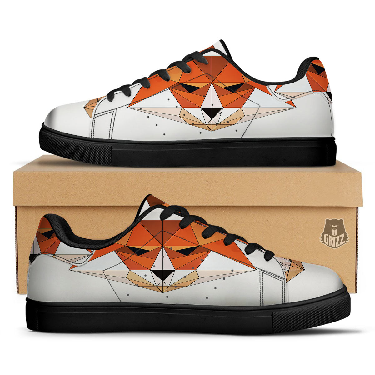 Fox Geometric Print Black Low Top Sneakers-grizzshop