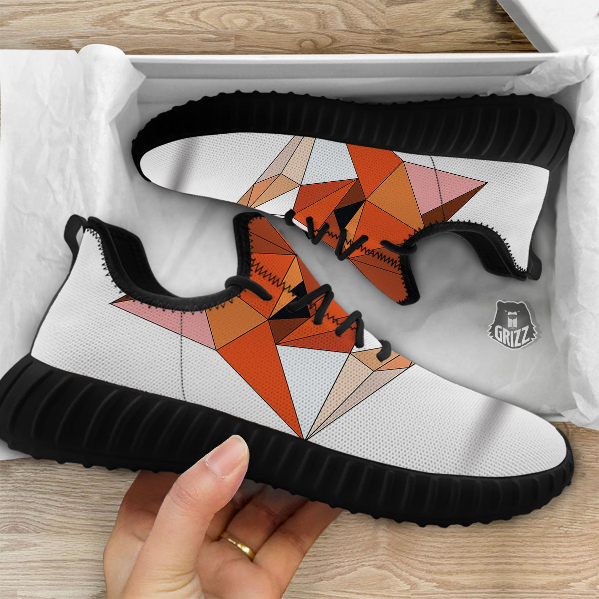 Fox Geometric Print Black Walking Shoes-grizzshop