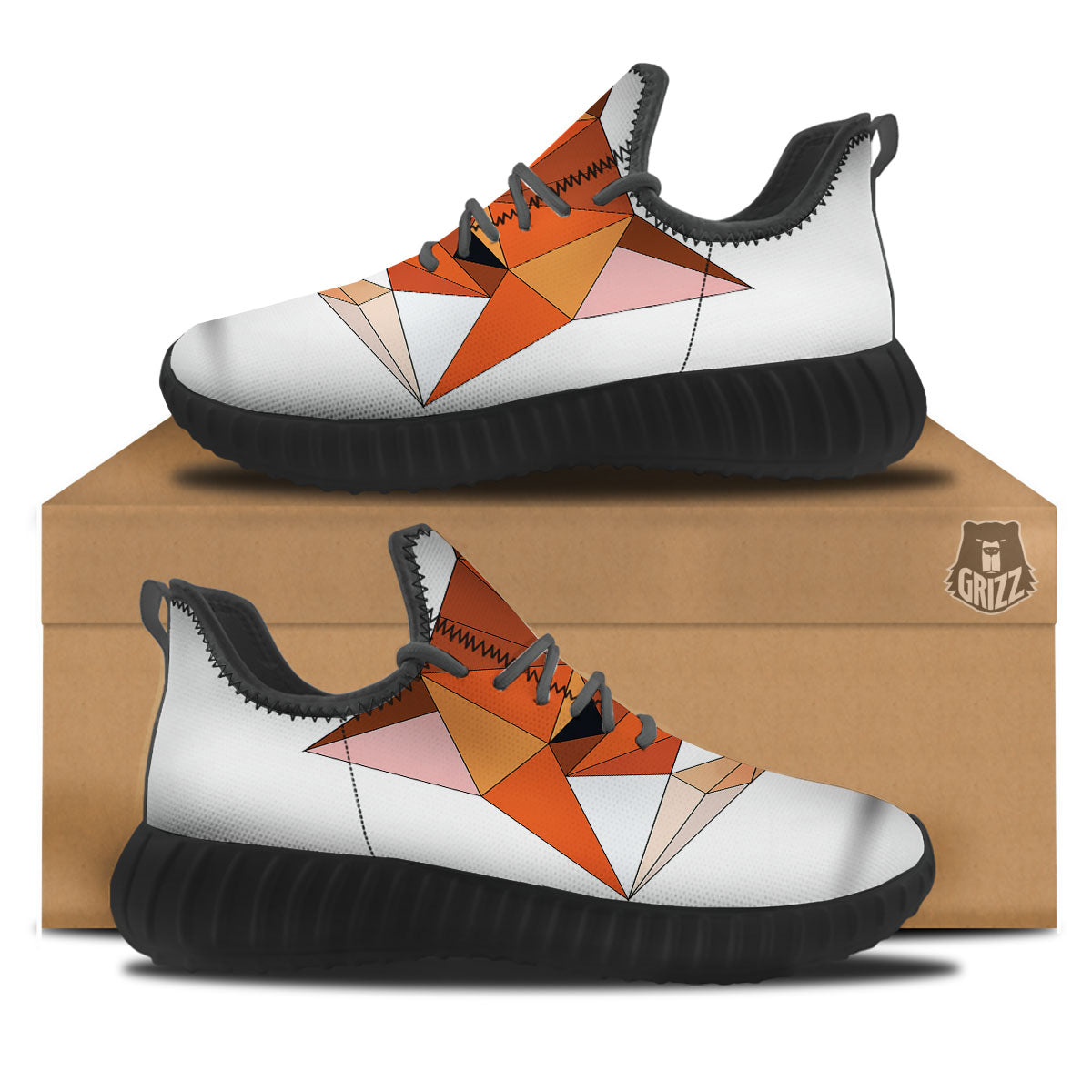 Fox Geometric Print Black Walking Shoes-grizzshop