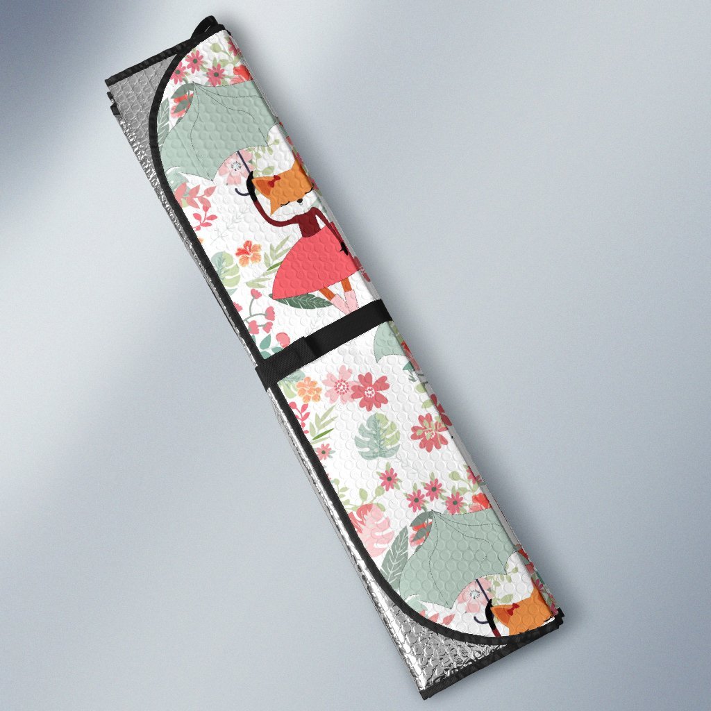 Fox Girl Flower Pattern Print Car Sun Shade-grizzshop