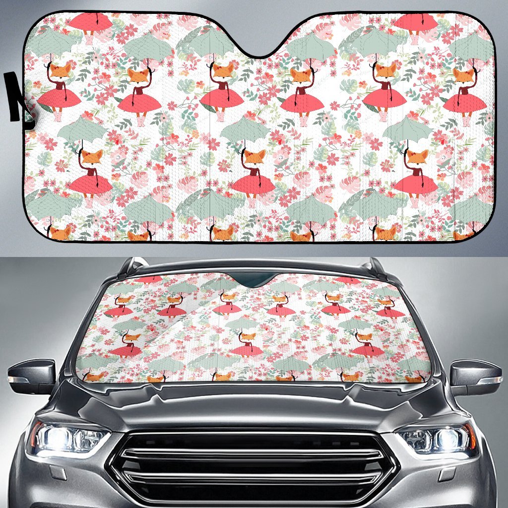 Fox Girl Flower Pattern Print Car Sun Shade-grizzshop