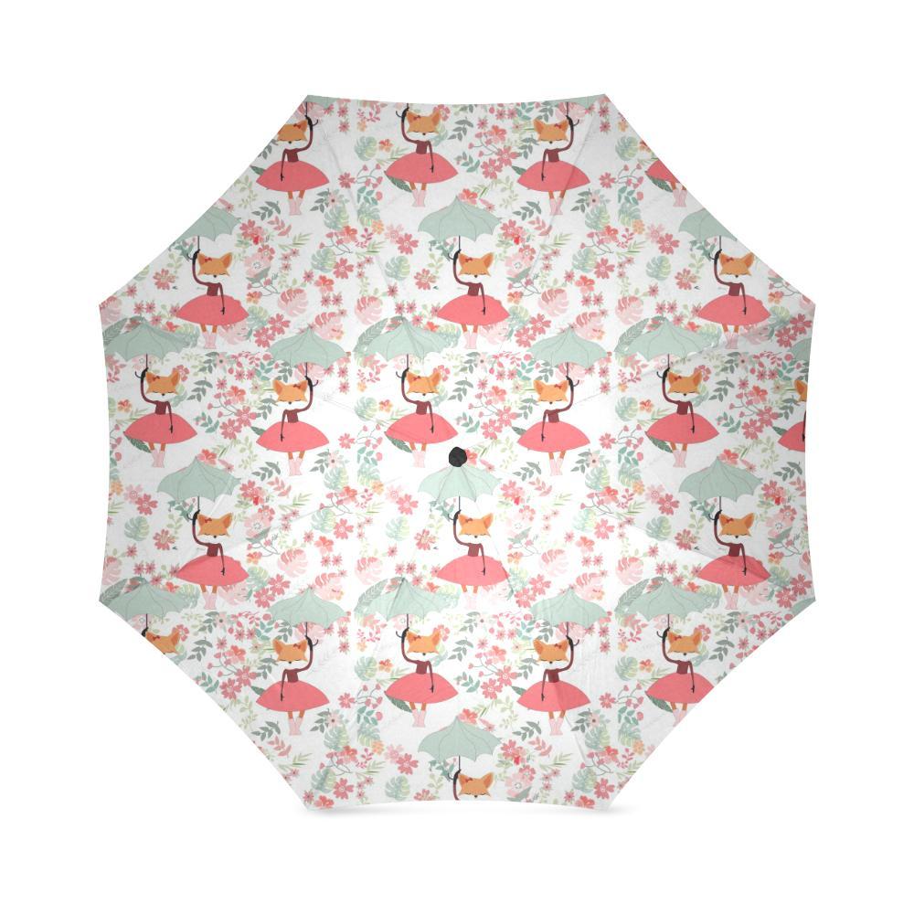 Fox Girl Flower Pattern Print Foldable Umbrella-grizzshop