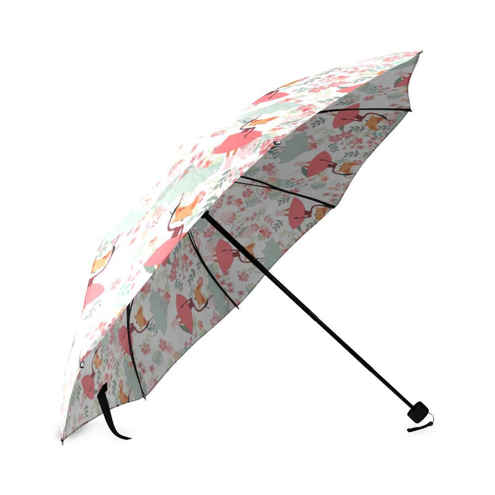 Fox Girl Flower Pattern Print Foldable Umbrella-grizzshop