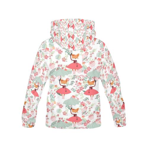 Fox Girl Flower Pattern Print Women Pullover Hoodie-grizzshop