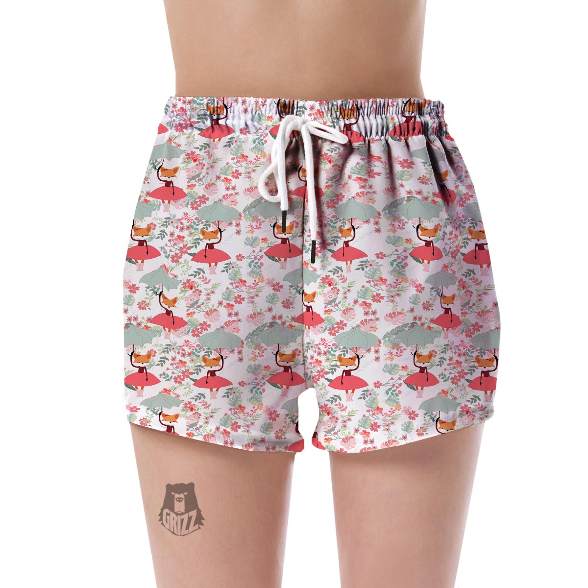 Fox Girl Flower Pattern Print Women's Shorts-grizzshop