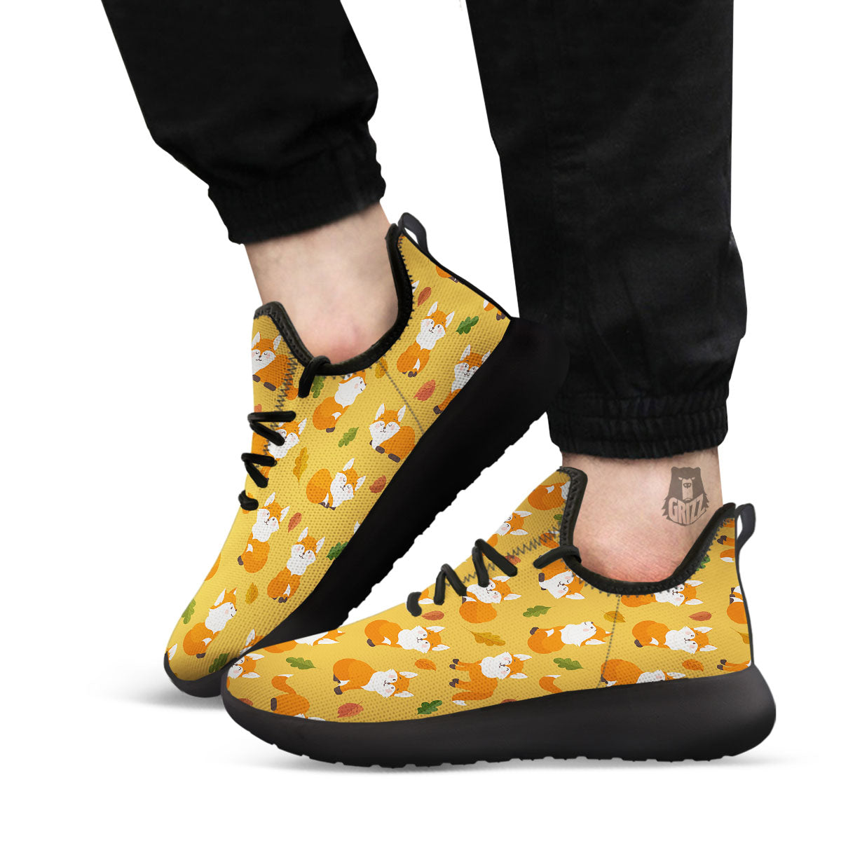 Fox Orange Print Pattern Black Athletic Shoes-grizzshop