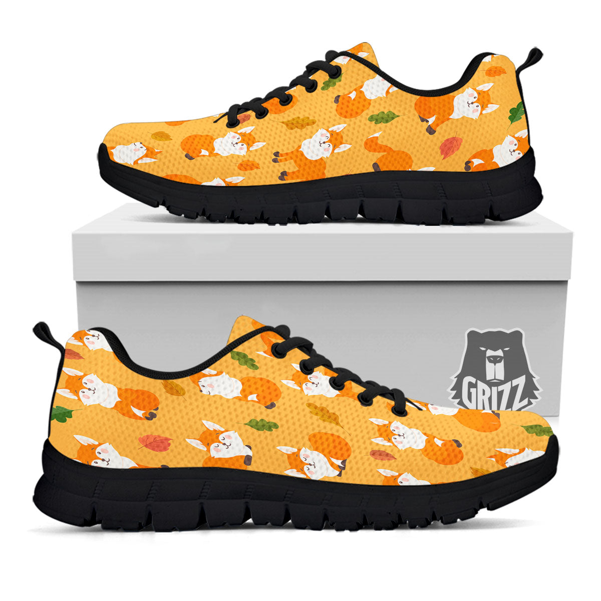 Fox Orange Print Pattern Black Sneaker-grizzshop