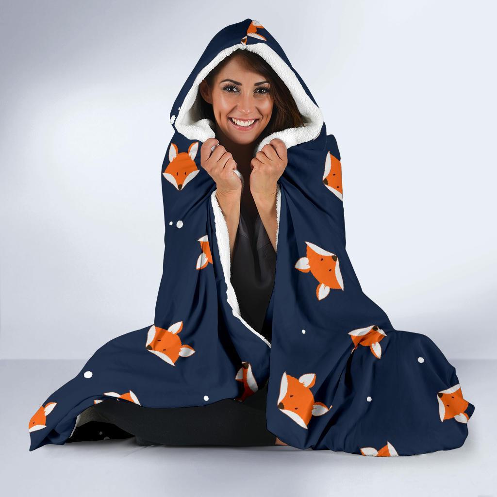 Fox Pattern Print Hooded Blanket-grizzshop