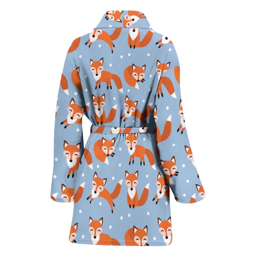 Fox Snow Pattern Print Women Long Robe-grizzshop