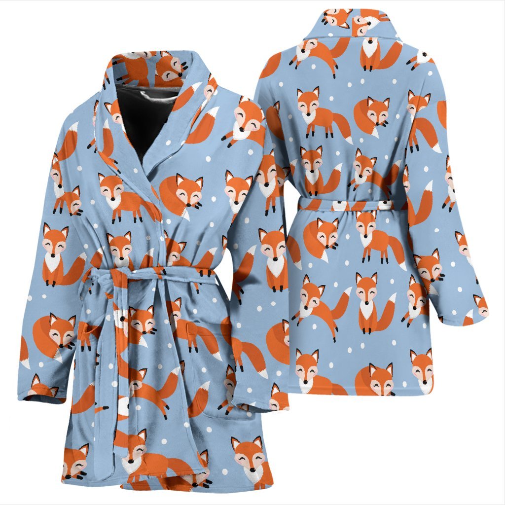 Fox Snow Pattern Print Women Long Robe-grizzshop
