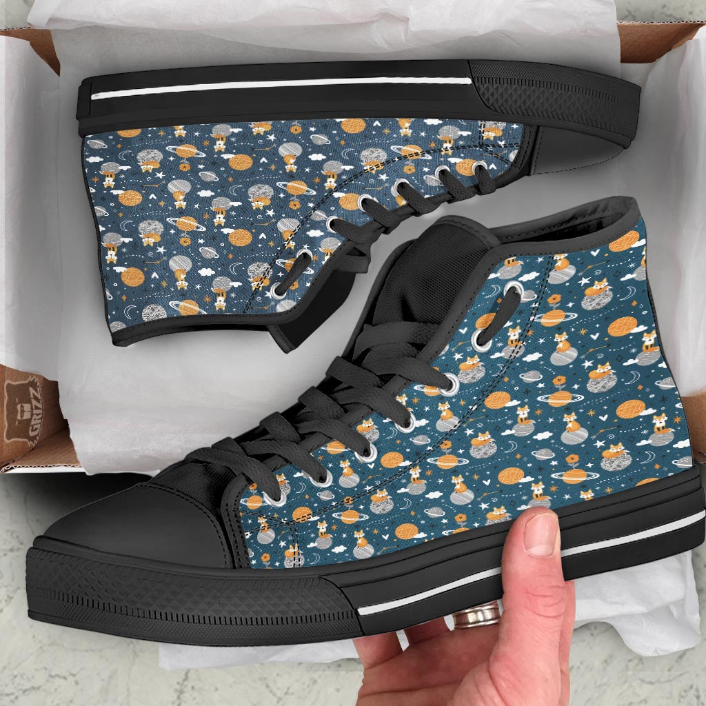 Fox Space Print Pattern Black High Top Shoes-grizzshop
