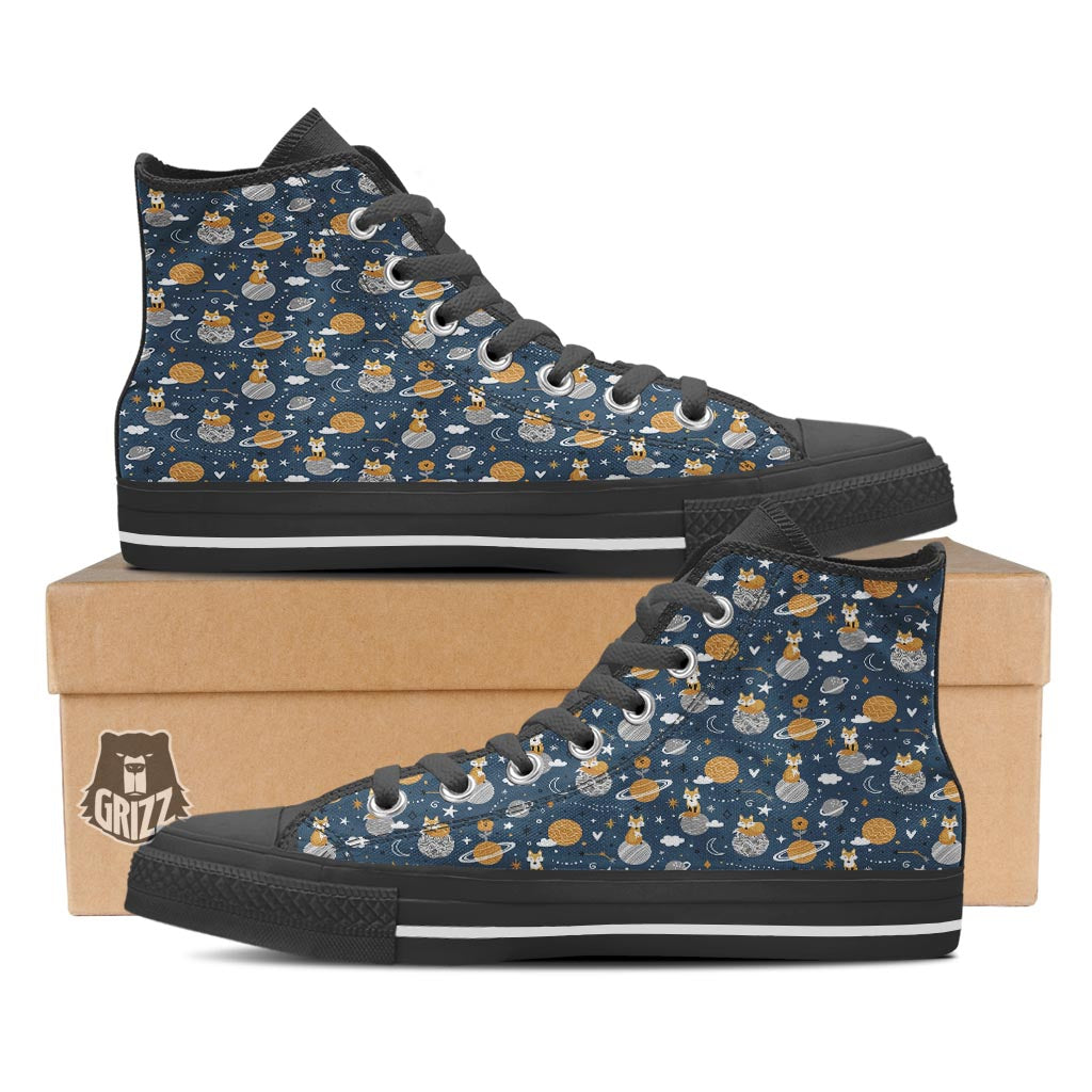 Fox Space Print Pattern Black High Top Shoes-grizzshop