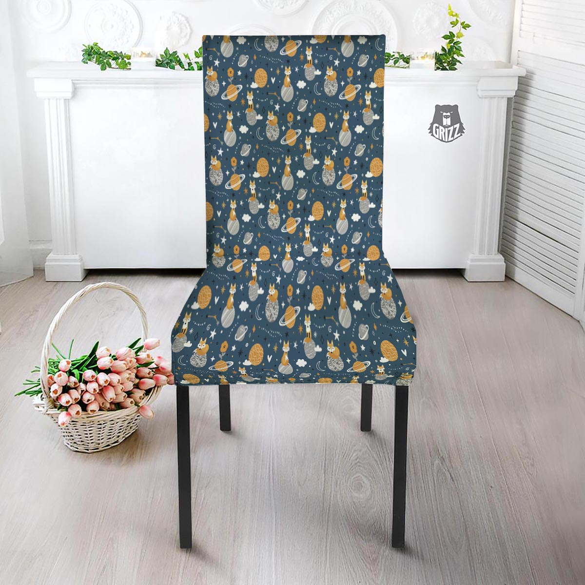 Fox Space Print Pattern Dining Chair Slipcover-grizzshop