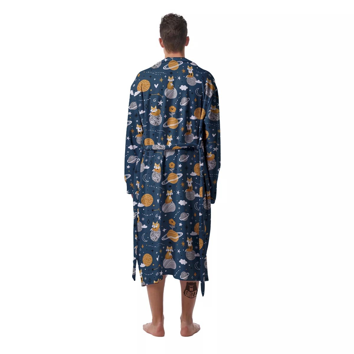 Fox Space Print Pattern Men's Robe-grizzshop