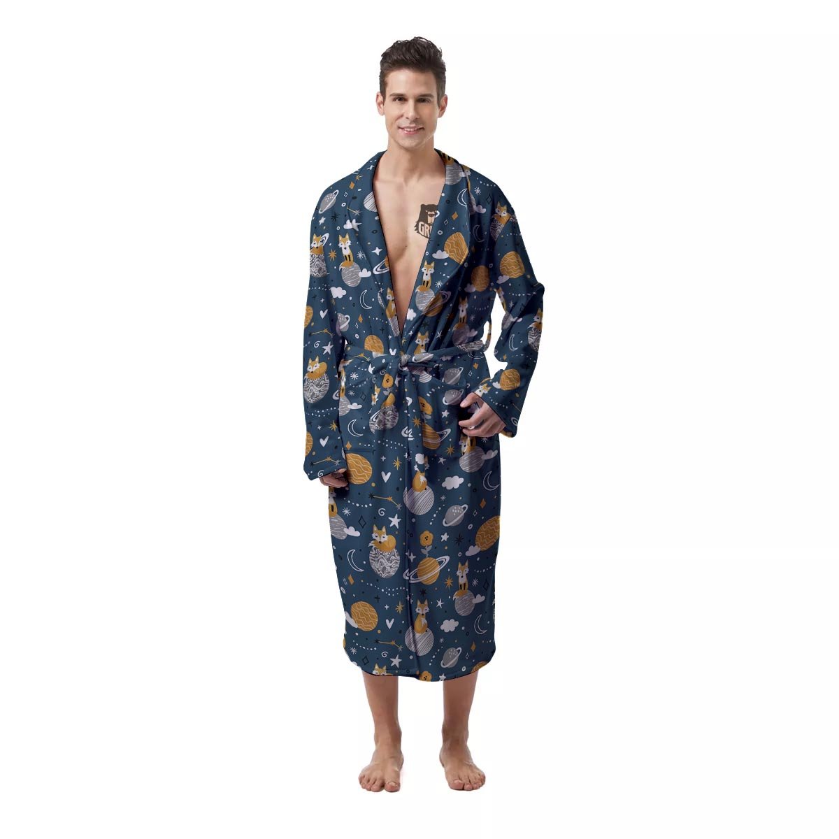 Fox Space Print Pattern Men's Robe-grizzshop