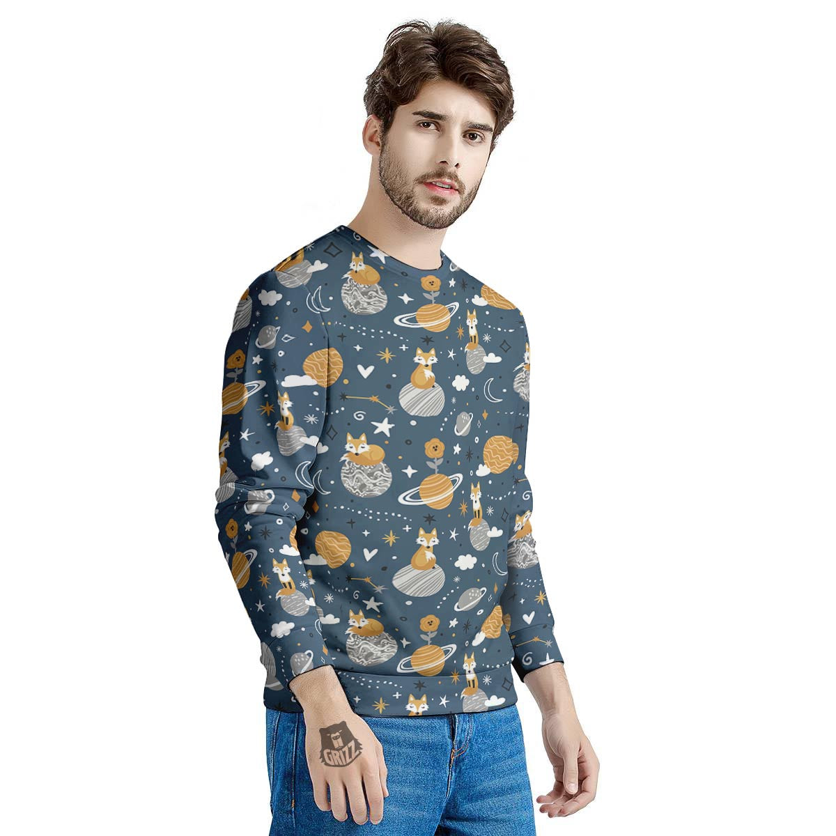 Fox Space Print Pattern Men's Sweatshirt-grizzshop
