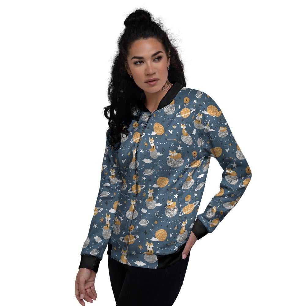 Fox Space Print Pattern Women's Bomber Jacket-grizzshop