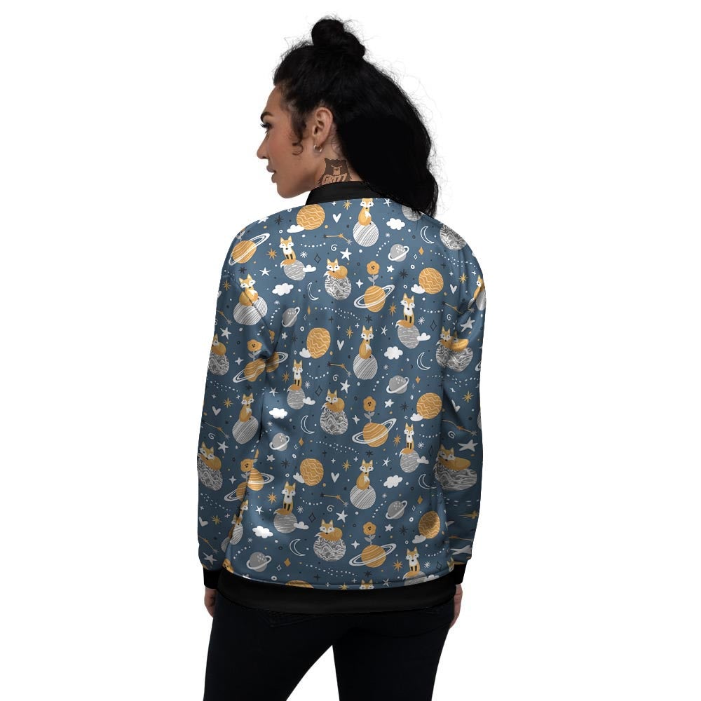 Fox Space Print Pattern Women's Bomber Jacket-grizzshop